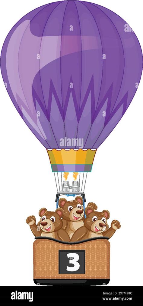 Three Bears In A Hot Air Balloon Having Fun Stock Vector Image Art