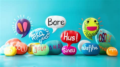 Colorful Speech Bubbles With Various Words And Symbols Float Above