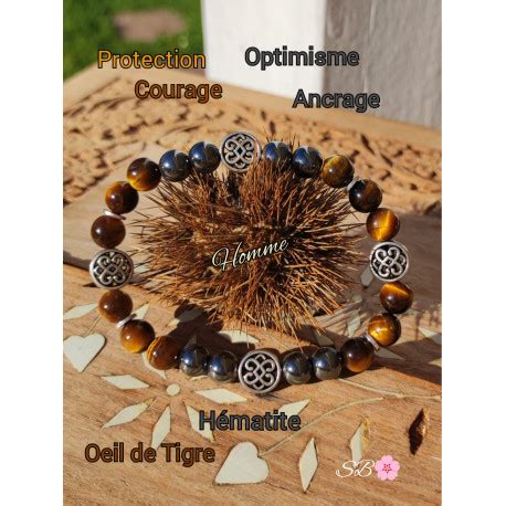 Bracelet boules en Oeil de Tigre Hématite Vibrations Cristallines