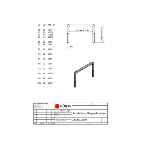 Bügelschraube M10 LH 140 x LW 42 mm