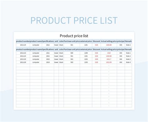 Product Price List Template Excel Template And Google Sheets File For ...