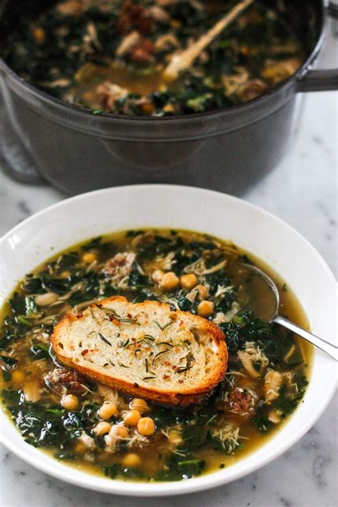 Kale Chickpea And Chicken Soup With Rosemary Croutons Recipe Kale