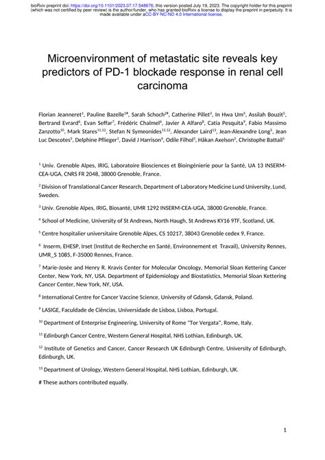 Pdf Microenvironment Of Metastatic Site Reveals Key Predictors Of Pd