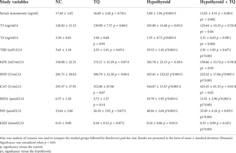 Frontiers Thymoquinone Protects The Testes Of Hypothyroid Rats By