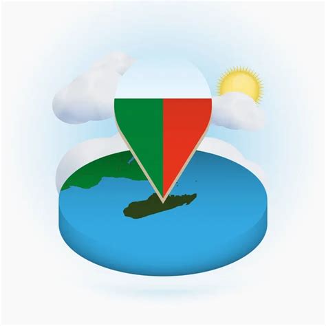 Isometric Round Map Of US State Florida And Point Marker With Flag Of