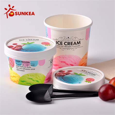 Sunkea Ice Cream Containers 4oz Ice Cream Paper Tubs With Lid Spoon