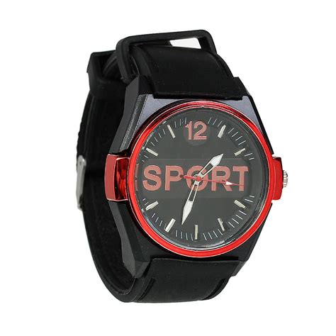 Часы Наручные SPORT, Цвет Цифр Красный, Черный Каучуковый Ремешок ...