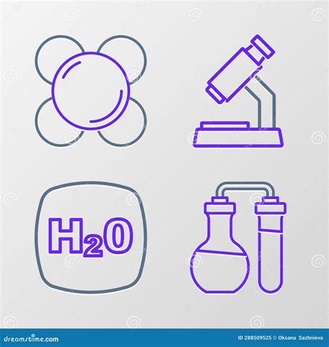 Set Line Test Tube Chemical Formula H O Microscope And Molecule Icon