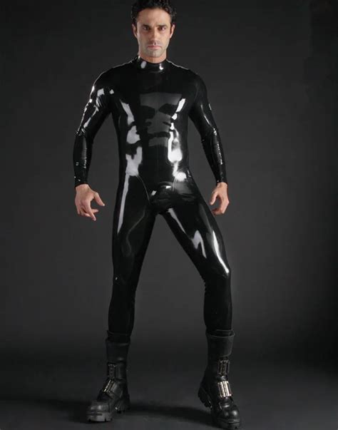 Black Latex Mens Tight With Back Zipper Till Waist Rubber Customes