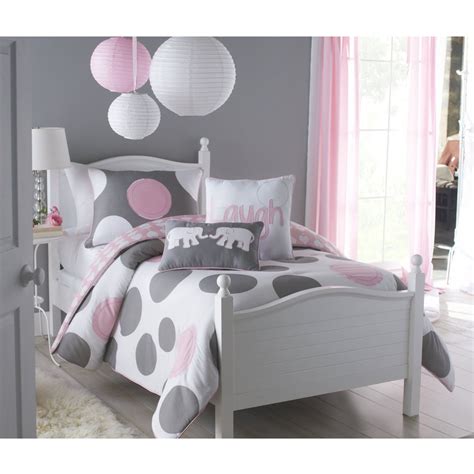 Comforter Bedding Set Pink And Gray Polka Dot 3 Piece Kids Bedding Set