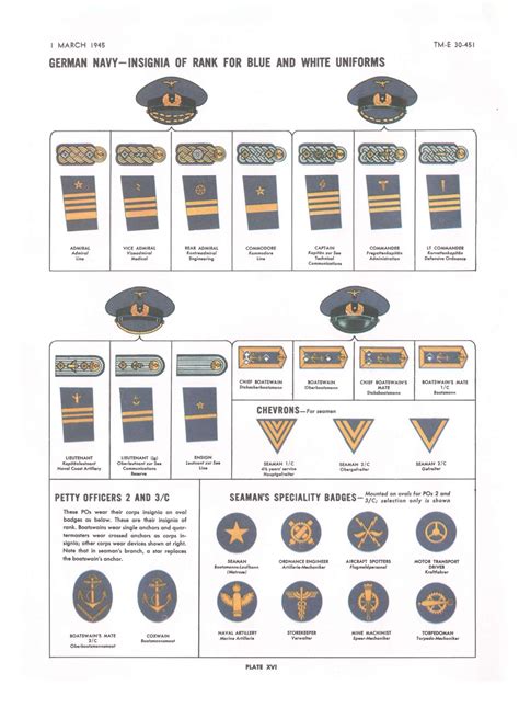 Plate XVI: German Navy: Insignia of Rank for Blue and White Uniforms ...