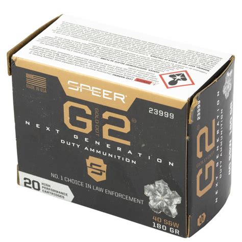 Speer Ammunition Gold Dot G2 40S W 180 Grain Gold Dot Hollow Point