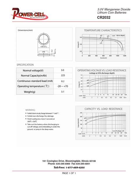 CR2032 Datasheet - POWER CELL