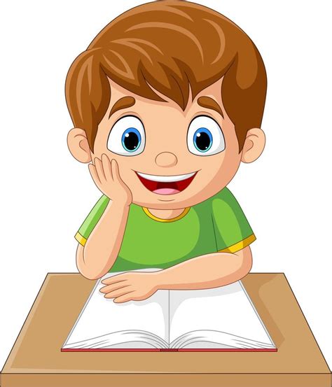 Cartoon Little Boy Studying On The Desk 8734934 Vector Art At Vecteezy