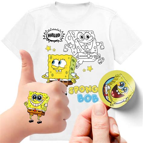 ZESTAW 3W1 KOSZULKA DLA DZIECI TATUAŻE NAKLEJKI SPONGEBOB 164 JAKOŚĆ