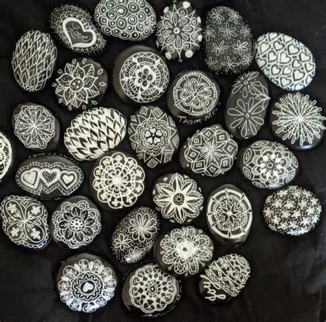 Black And White Painted Rocks Mandala Gift Black And White Mandala