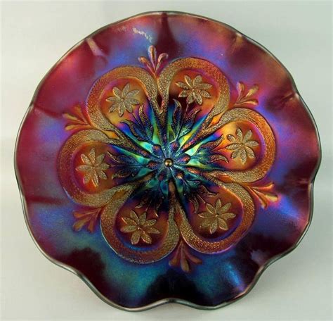 Dugan Carnival Glass Purple Flowers And Frames Bowl Carnival Glass Carnival Glass Bowls