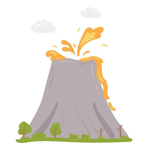 Premium Vector Erupting Volcano In Cartoon Style