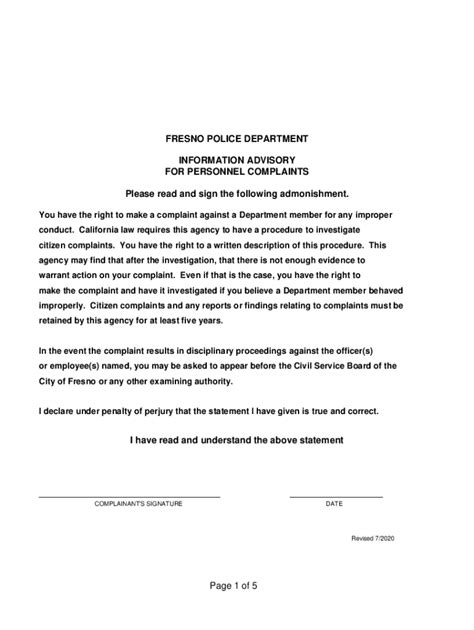 Fillable Online Citizen Complaint Formpolice Department Fresno State