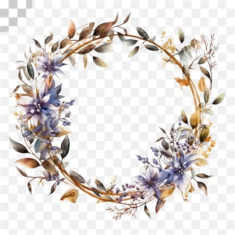 Couronne Florale Cadre Rond Aquarelle Fond Transparent PSD Premium