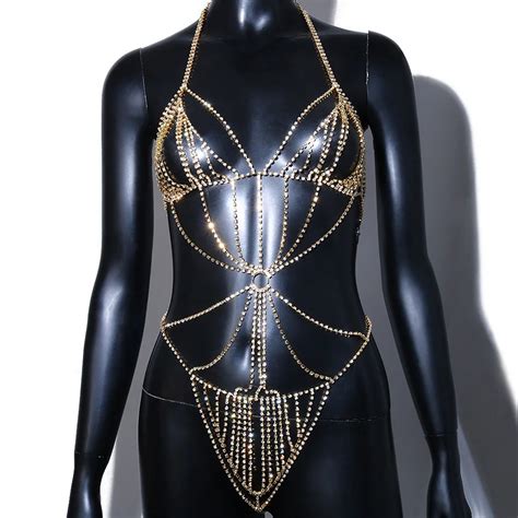 Sexy Sparkle Rhinestone Body Chain Bikini One Piece Female