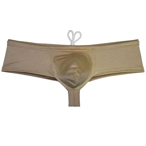 Botmois Men S Solid Nylon Brazilian Bikini Boxers Thong Swimwear Drawstring Swimsuit Shiny
