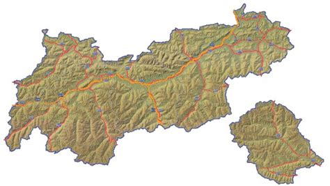 Tirol Strassenkarte Regionen Relief