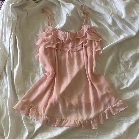 Pink Babydoll Sheer Vintage Lingerie Cami With Bow Depop