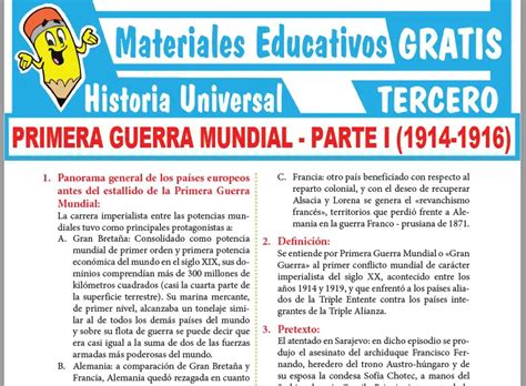 Primera Guerra Mundial Primera Parte Para Tercer Grado De Secundaria