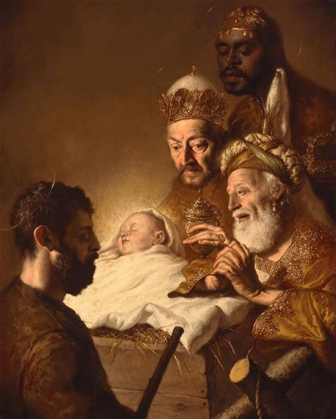 An Oil Painting Of Three Men And A Baby