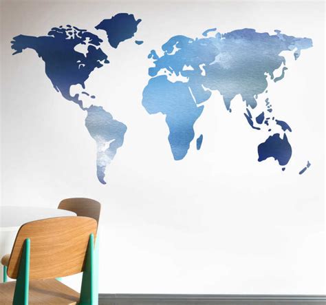 Blue water world map wall sticker - TenStickers