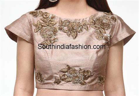 Gold Embroidered Boat Neck Blouse South India Fashion