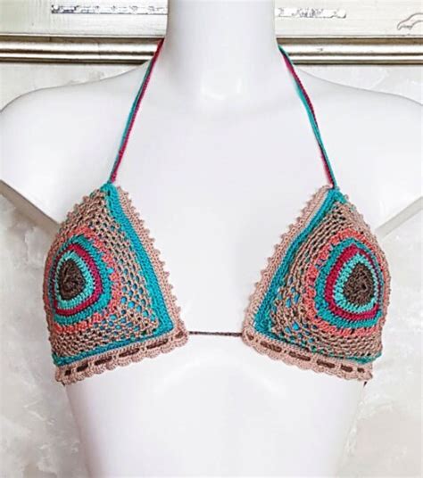 Handmade Bikini Crochet Multicolor Striped Bathing Boho Suit Etsy
