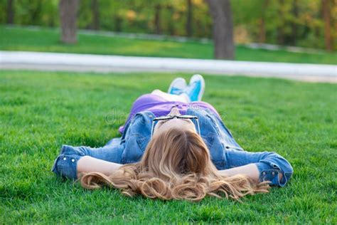 Women Lying Down On Green Grass Stock Image Image Of Relax Blonde