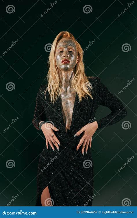 Tattooed Blonde Woman With Glitter On Stock Image Image Of Radiant Luxury