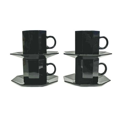 Four Arcoroc Arcopal Luminarc Octime Black Novoctime Cup And Saucer Sets Made In France Etsy