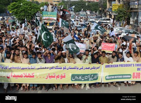 Lahore, Pakistan. 26th Aug, 2017. Pakistani Activists of Difa-e-Pakistan Council (DPC) chant ...