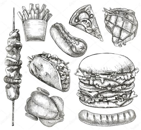 Fast food, sketches, hand drawing, vector set vectorafbeelding door © natis76 ⬇ Vectorstock ...