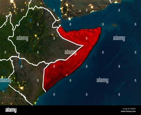 Somalia Highlighted In Red From Earths Orbit At Night With Visible