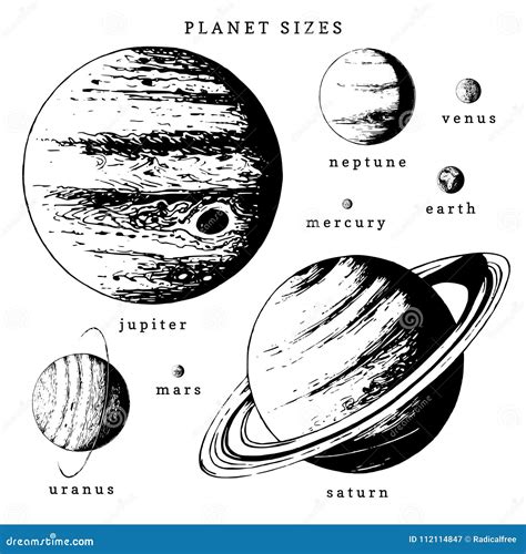 Solar System Infographics In Vector Hand Drawn Illustration Of Planets In Size Comparison Stock