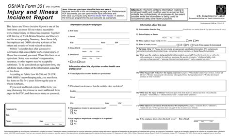 OSHA Form 301 Fill Out Printable PDF Forms Online