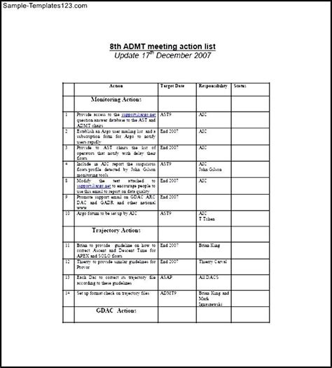 Action List Template | HQ Printable Documents