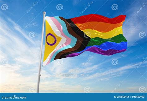 Lgbtq Progress Pride With Intersex Inclusion Flag Waving In The Wind At