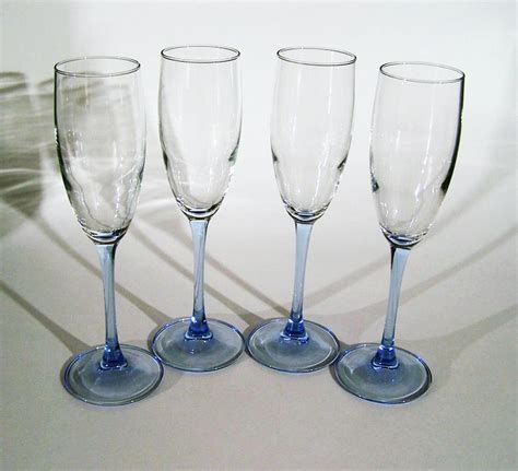 Luminarc Azur Blue Stem Champagne Flutes 4 Blue Stemmed Etsy Wedding