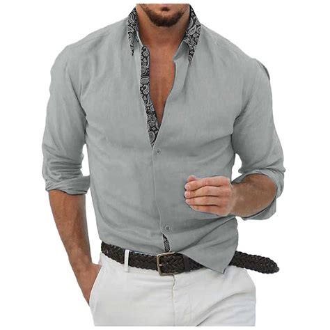 Zrbywb Mens Shirts Male Autumn Winter Fashion Loose Shirt Colorblocking Lapel Long Sleeve Shirt