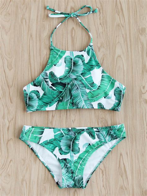 Jungle Print Halter Bikini Set Cute Swimsuits Girls Bathing Suits Hot