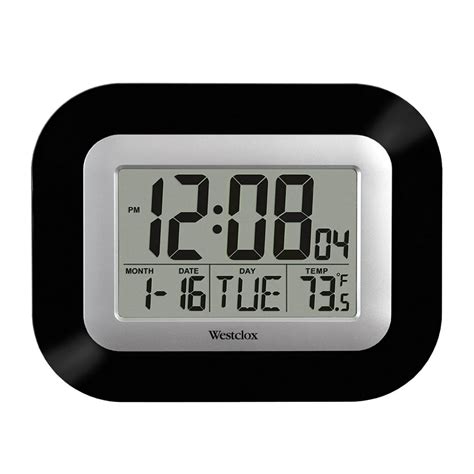 Westclox Black Digital LCD Wall Clock with Date, Day and Temperature ...