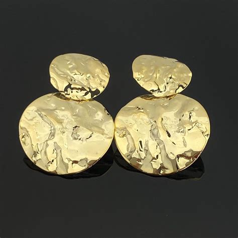 hammered gold statement earrings bold textured dangle earrings