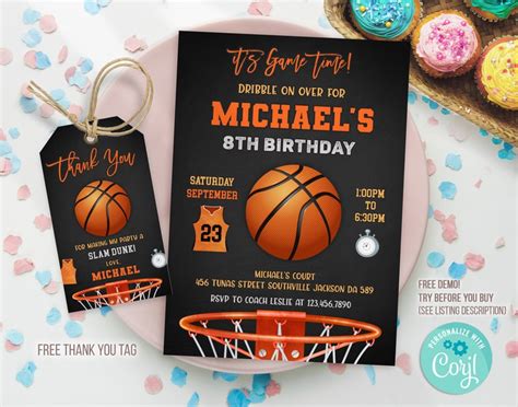 Basketball Birthday Invitation Template Printable Basketball Etsy