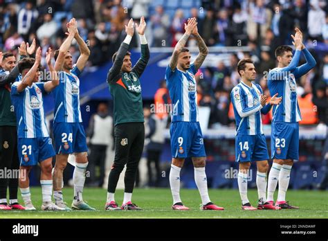 RCD Espanyol players celebrate after the Liga match between RCD ...